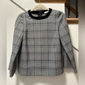 Marella Plaid Long Sleeve Top with Black Collar